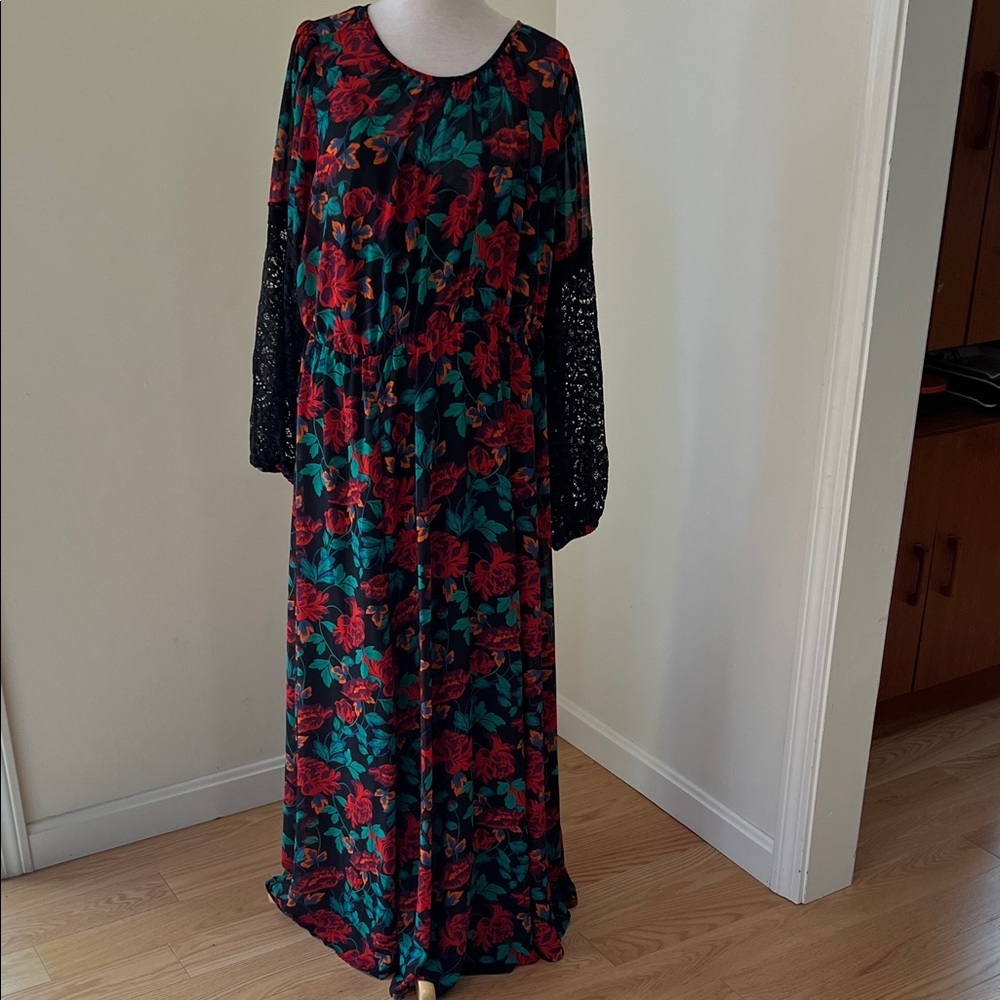 Torrid 2X Floral Maxi Dress with Lace Sleeves. - Picture 2 of 12
